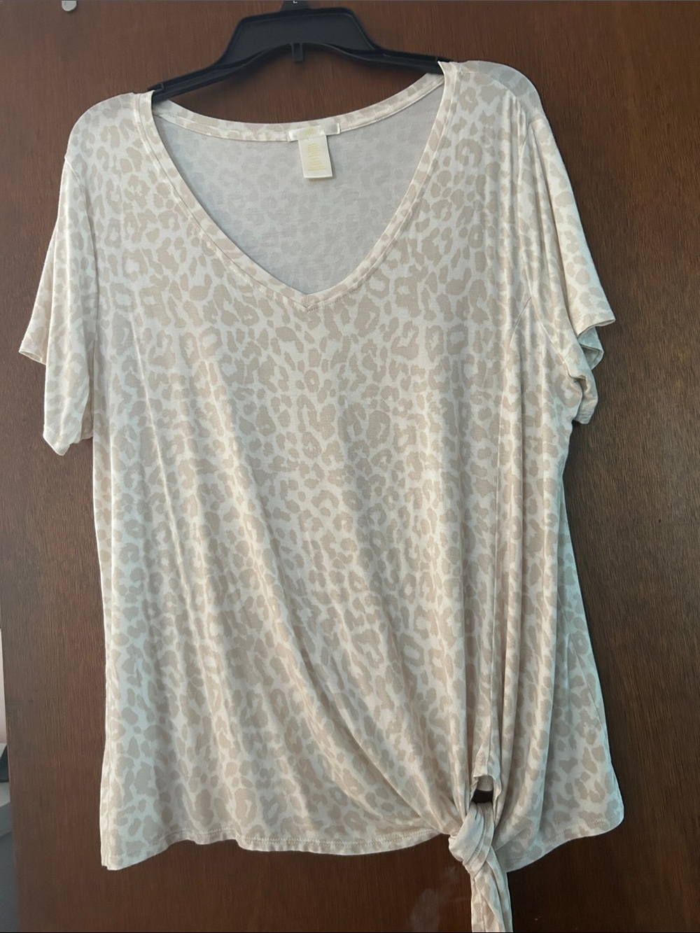 Matty M Beige Leopard V-Neck Tie-Front Short Sleeve Top